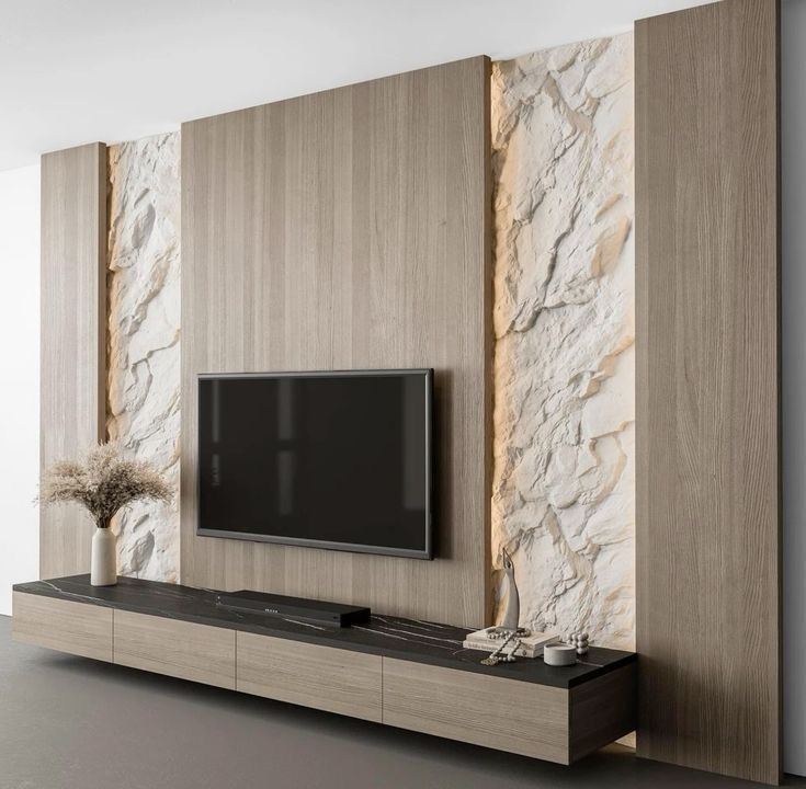 TV Wall with PU Stone Cladding — Main View